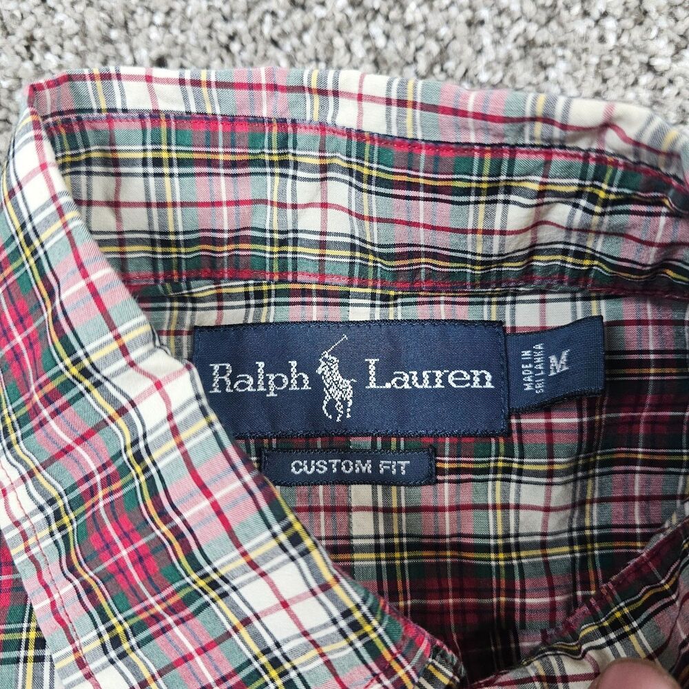 Ralph Lauren Shirt Mens Medium White Tartan Custom Fit Long Sleeve Vintage 90s - Picture 5 of 11